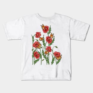 Poppies And Butterflies Kids T-Shirt